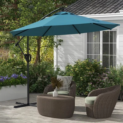The Range 3(m) Cantilever Banana Parasol with Crank Handle Tilt - Blue