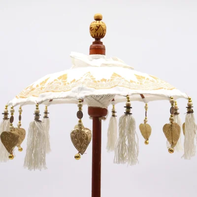 The Range Bali Home Decor Parasol - Handcrafted Canvas with Gold Accent, 40cm - White
