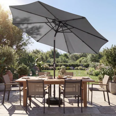 The Range Outsunny 2.7 m Garden Parasol Umbrella with Cross Base and Sandbag - Light Grey