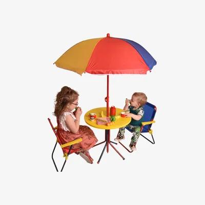 The Range Kids Outdoor Patio Set- Table, 2 x Chairs, Parasol - Multicoloured Garden Furnit - Multi Colour