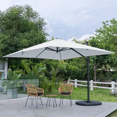 The Range Large Cantilever Parasol with Base - Light Grey
