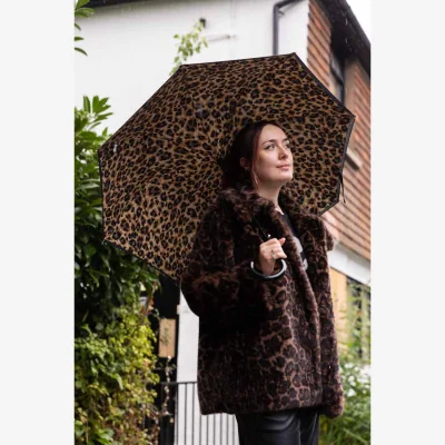 Rockett St George Black & Leopard Print Umbrella