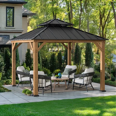 The Range Sunjoy 3.3m x 3.3m Outdoor Wooden Gazebo Patio Steel Hardtop  - Anthracite