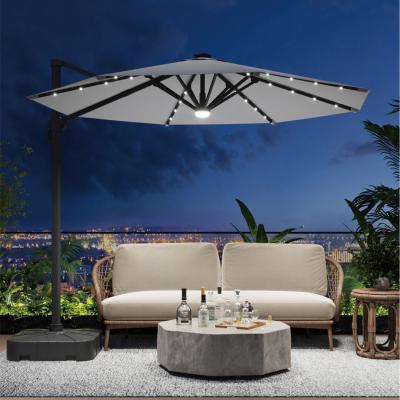 The Range Cantilever Parasol with LED Lights and Fillable Base - Light Grey