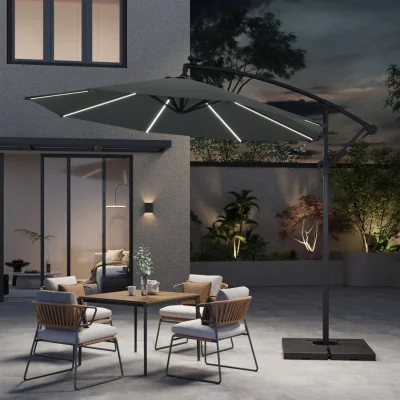 The Range Cantilever Parasol with Lights and Fillable Base - Dark Grey