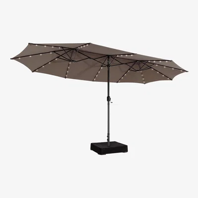 The Range Outdoor Parasol Large Sun Umbrella with LED Lights and Base - Brown