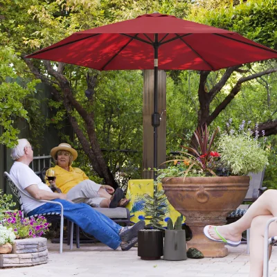 The Range Outsunny 2.6M Garden Parasol Umbrella With the Aluminium Pole, Tilt, Crank - Wine Red