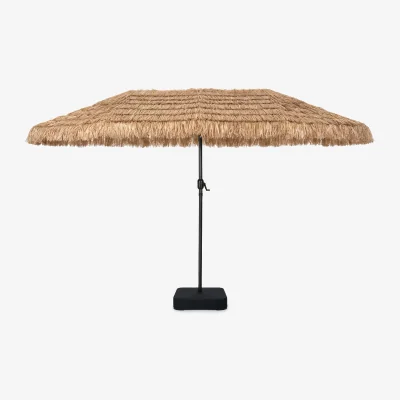 The Range Oversize Outdoor Thatched Parasol with Parasol Base
