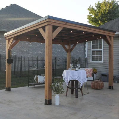 The Range Backyard Discovery Arcadia Pitched Roof Cedar Wood Gazebo - Brown / 3.7m X 2.9m (12ft x 9.5ft)