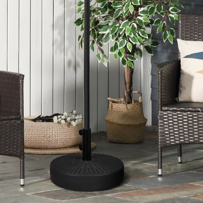 The Range Round Umbrella Parasol Base with Rattan Effect, Plastic Parasol Stand - Black