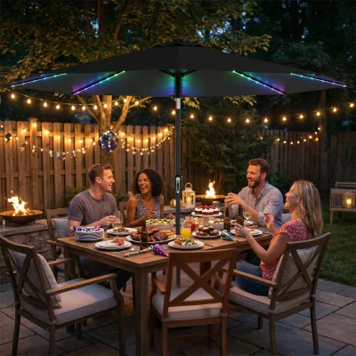 The Range Outsunny 3 m Garden Parasol Umbrella with LED Lights - Black