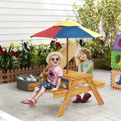 The Range Kids Picnic Table Set with Sand Water Removable Parasol 3E2 006V02TK - Natural