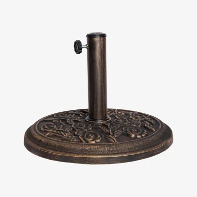 The Range 9kg 45cm Dia. Cast Iron Effect Garden Parasol Base - Bronze with Rose Design - Black