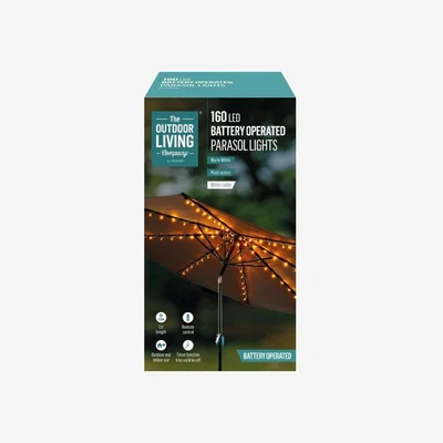 The Range Battery Operated Parasol LED Lights - White / 160 LED