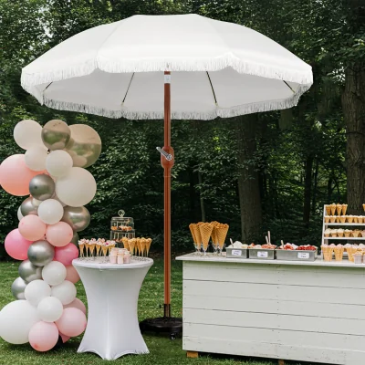 The Range 8-Rib Garden Parasol with Fringe - Cream / 215cm