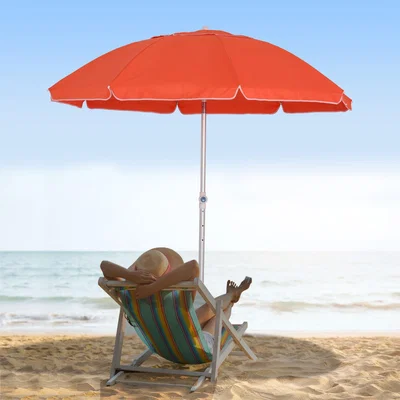 The Range 1.9m Arced Beach Umbrella with 3 Tilt Angles  - Orange - Easy-Open - Fabric Polyster Canopy with Air Vent on Top