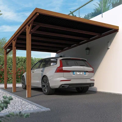 The Range Victor Wall Mounted Wooden Carport Gazebo 3m x 5m - Brown