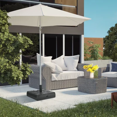 The Range Square Umbrella Parasol Base with Wood Effect, Plastic Parasol Stand - Black