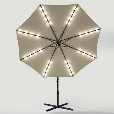 The Range Lifeideas Solar LED Cantilever Garden Parasol with Cross Base - Beige