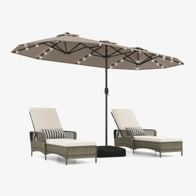 The Range Market Umbrella With LED Lights - Brown