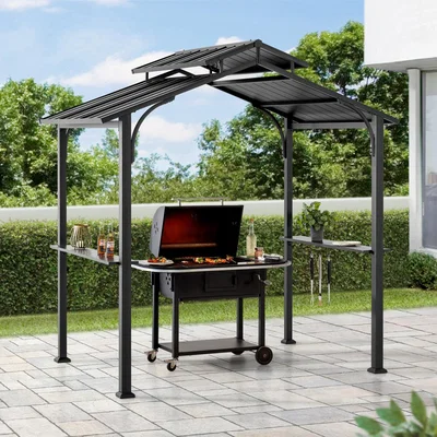 The Range Steel Frame Double Tiered Hardtop Gazebo - Black