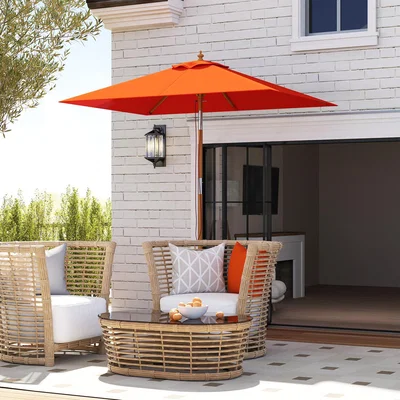 The Range Outsunny Wooden Patio Umbrella Market Parasol - Orange
