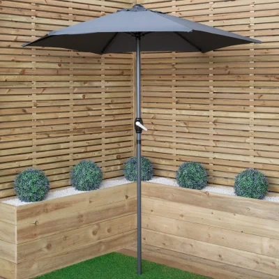 The Range 2m Outdoor Garden Parasol Sun Shade with Crank Handle in Grey - Grey