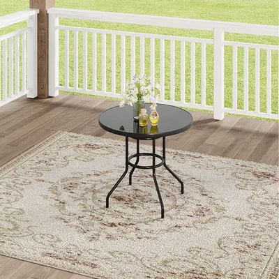 The Range Outdoor Tempered Glass Table with Parasol Hole - Black