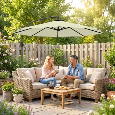 The Range Outsunny 3(m) Garden Cantilever Parasol Banana Umbrella - Beige