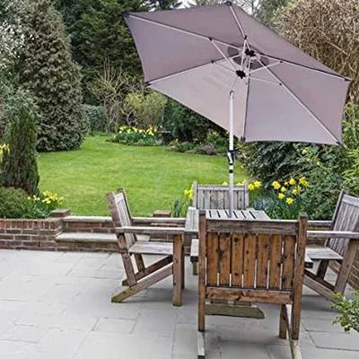 The Range GlamHaus Garden Parasol Tilting Umbrella Light Grey With Protective Cover - Light Grey