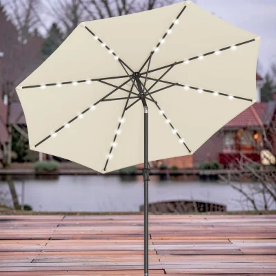 The Range Garden Parasol with Solar-Powered LED Lights - Beige