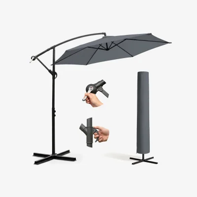 The Range 3M Cantilever Garden Parasol with Cover - Grey