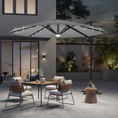 The Range Round Cantilever Parasol with Solar LED Light Feature - Light Grey