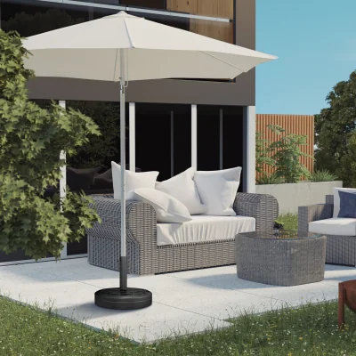 The Range 18kg Concrete Parasol Base with Rattan Effect Round Umbrella Stand - Black