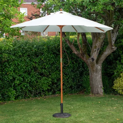 The Range Samuel Alexander 2.7m Outdoor Wooden Garden Parasol Sun Shade with Carry Bag in Cream - Cream