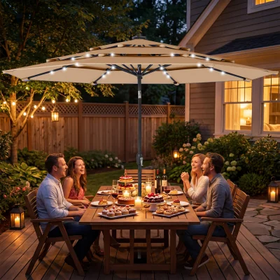 The Range Outsunny 2.8 m Garden Parasol Umbrella with Light and Cover - Khaki