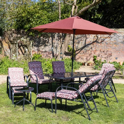 The Range 6 Seater Reclining Leisure Set with Crank Parasol and Side Table - Purple