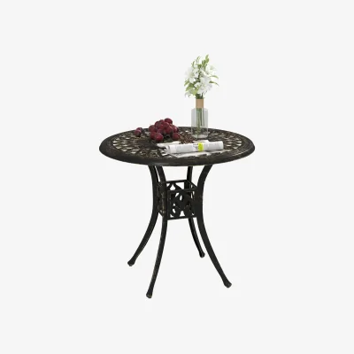 The Range Kenofa Cast Aluminium Round Garden Dining Table with Parasol Hole - Bronze Tone