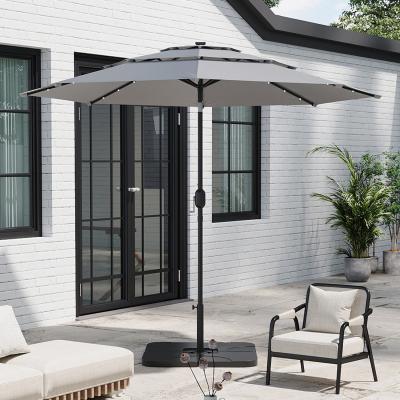 The Range 3-Tier Garden Parasol with Tilt and Crank - All Weather Shade - Light Grey