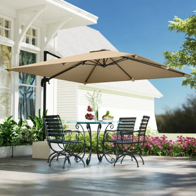 The Range Outsunny Square Cantilever Parasol, Patio Umbrella with Crank Handle - Brown