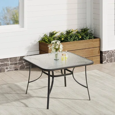 The Range Tempered Glass Outdoor Table with Parasol Hole - Black