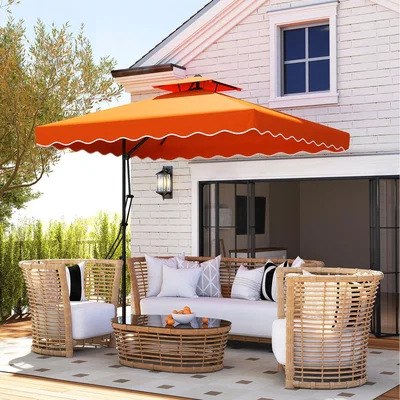The Range Outsunny Square Cantilever Parasol Umbrella with Cross Base - Orange