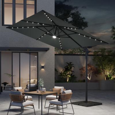 The Range Cantilever Parasol Set with LED Lights and Rotating Base - Dark Grey