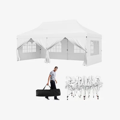 The Range Outdoor Canopy Tent Pop up Canopy with 6 Sidewalls  - White