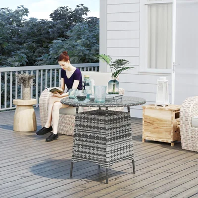 The Range Outsunny Rattan Garden Outdoor Table with Umbrella Hole - Grey
