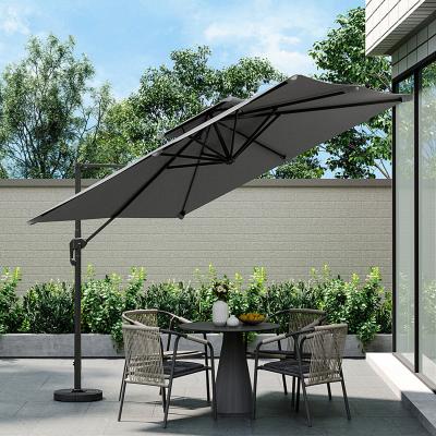 The Range 3 Meter Cantilever Parasol with Lights and Fillable Base - Dark Grey / 1* LED Cantilever Square Parasol and 1* 4-Piece Base (Oval)