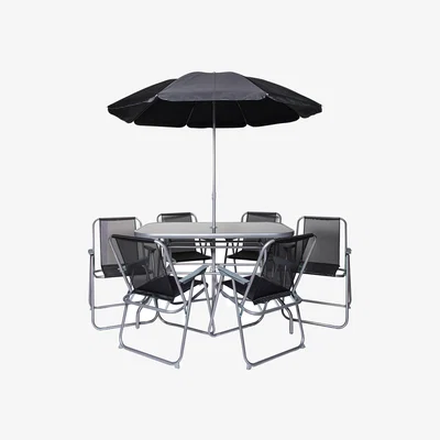 The Range Garden Furniture Patio Set Table with Chairs and Parasol - Black