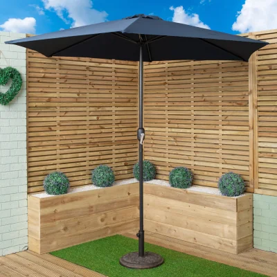 The Range Samuel Alexander 2.7m Havana Garden Patio Parasol with Crank Handle and Cover in Blue - Blue