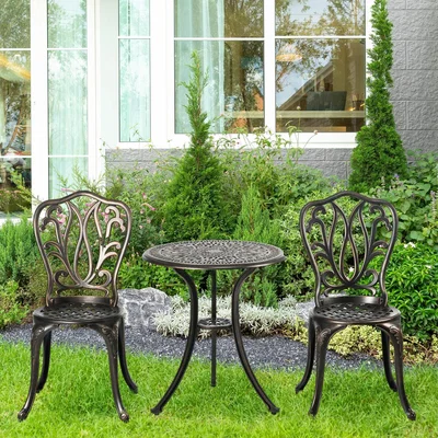 The Range 3 Piece Patio Bistro Set with Umbrella Hole for Garden - Bronze Tone