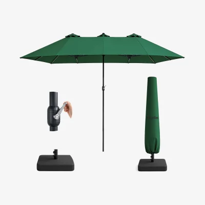 The Range Double Garden Parasol with Base and Cover - Green